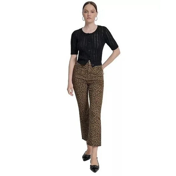 DKNY Women's High Rise Brown Black Leopard Print Size 27 NWT Pants - Picture 3 of 11